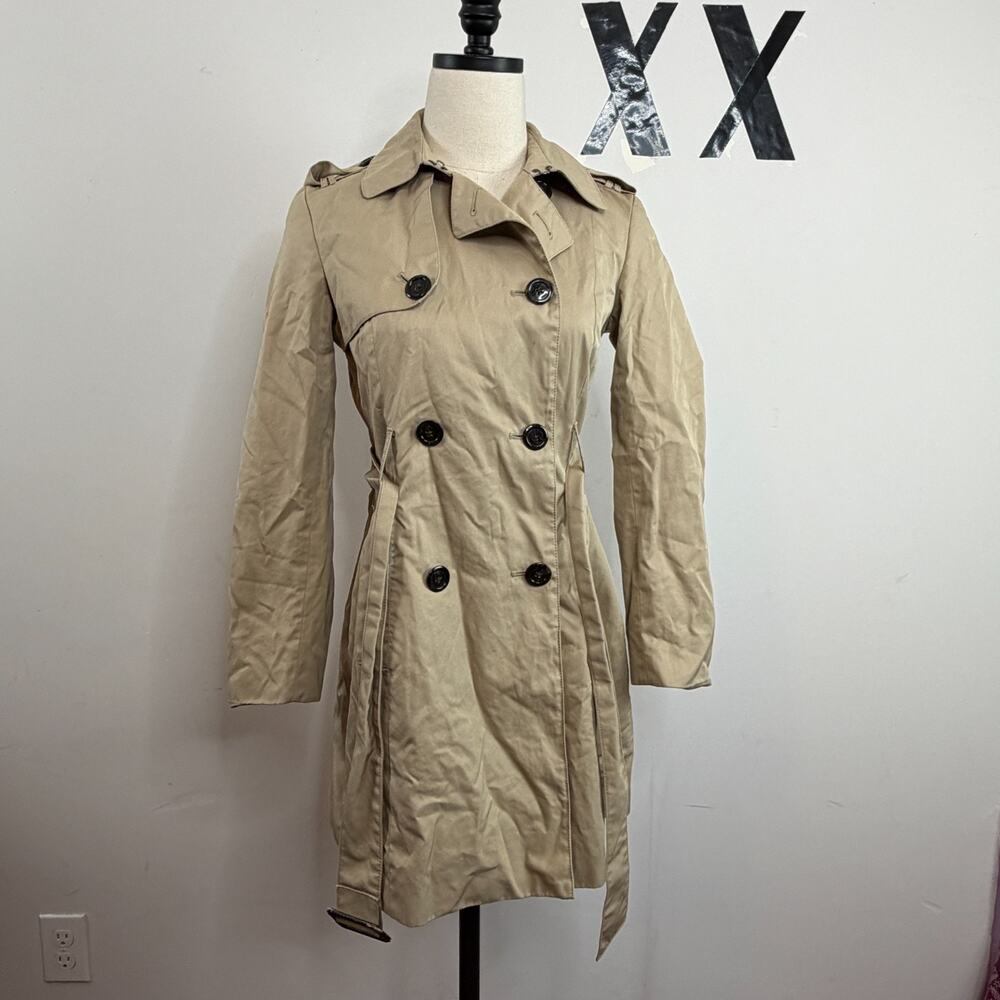 Banana Republic Camel Cotton Canvas Belted Trench Coat Epaulet Jacket XSP